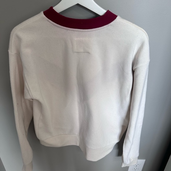 Re-Spun by Marine Layer Sweatshirt Chevron Crew Pullover Cream Red - Picture 4 of 6